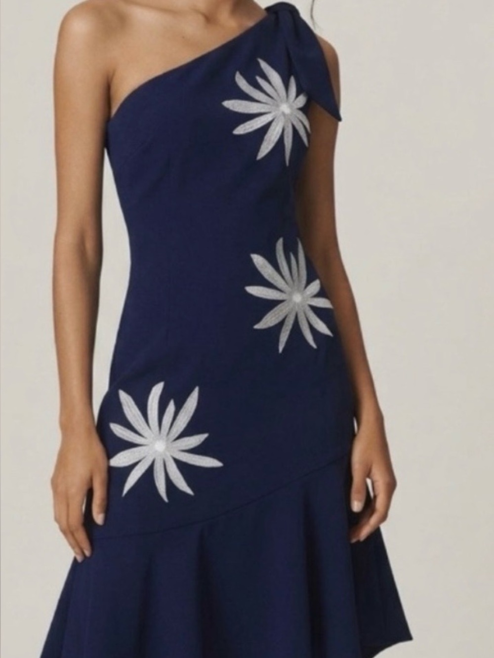 Milly “Beatrice” One Shoulder Navy Embroidered Midi Dress – Size 6